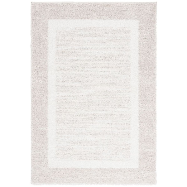 Tahoe Shag 7 ft. x 9 ft. Beige/Ivory Border Area Rug