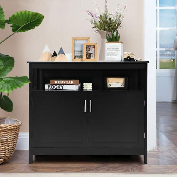 Bunpeony 40 in. W x 16 in. D x 34 in. H Black Kitchen Buffet Server Sideboard Storage Linen Cabinet with 2-Doors and Shelf