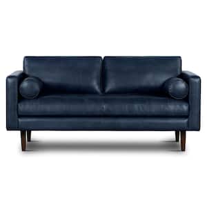 Napa 72 in. Midnight Blue Leather 3 Seats Apartment Sofa