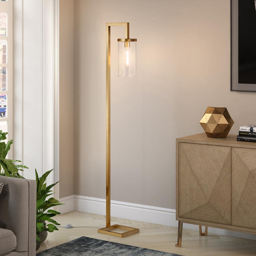 Arcadian Gold Arc Floor Lamp with Handmade Clear Glass Shade