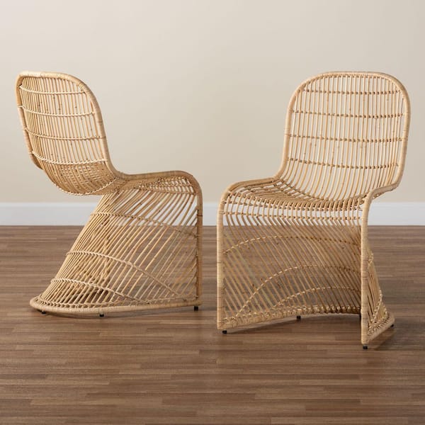bali & pari Rosalba Light Honey Rattan S-Curve Dining Chair (Set of 2)