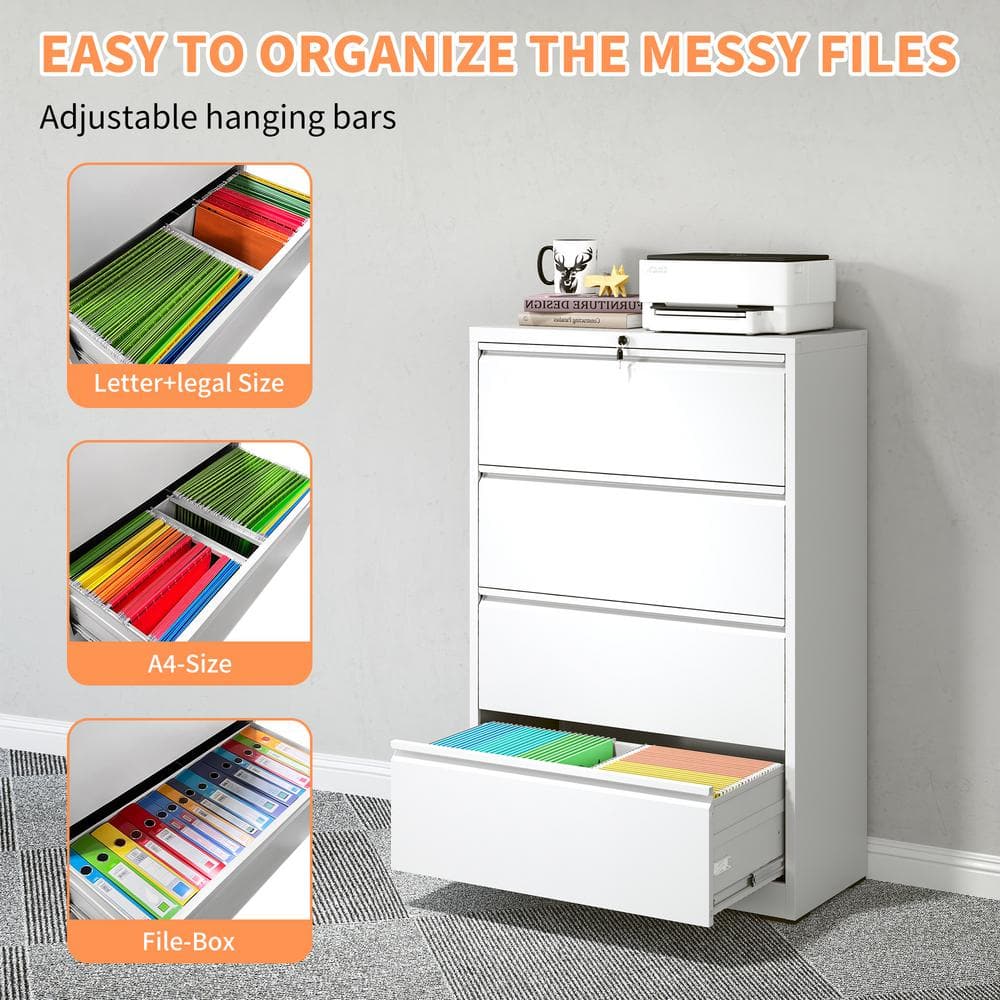 White 4-Drawer Lockable Steel Lateral File Cabinet