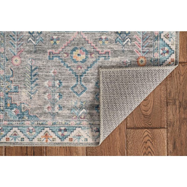 Washable Aztek Grey/Green 5 ft. x 7 ft. Abstract Rectangle Area Rug