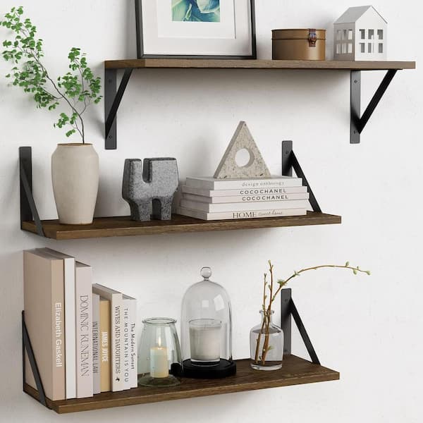 Cubilan 24 in. W x 8 in. D x 6.3 in. H in. Rustic Brown Decorative Wall Shelf, Set of 3