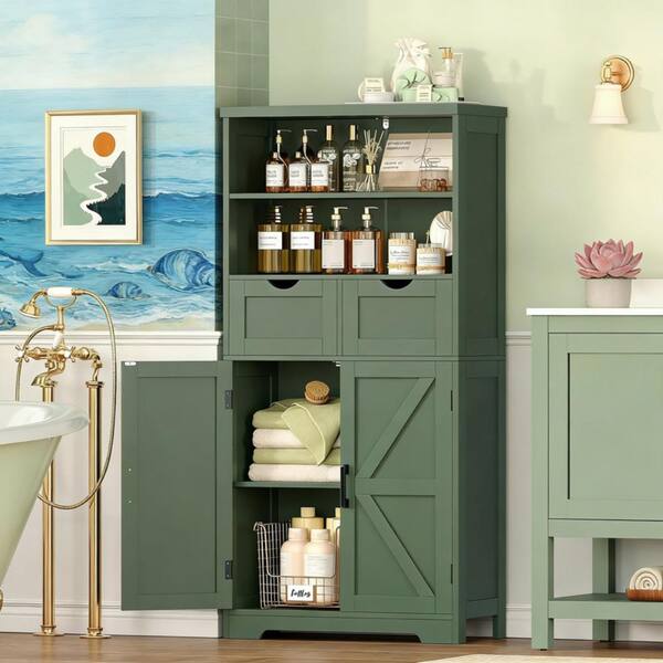Whatseaso 24 in. W x 36 in. H Green Medicine Cabinet without