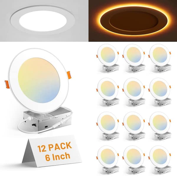 6 in. 12-Pack Adjustable 5CCT Recessed Light Remodel IC Rating Dimmable Indoor Integrated LED Recessed Light Trim