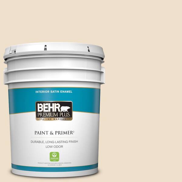 BEHR PREMIUM PLUS 5 gal. #N280-1 Scroll Satin Enamel Low Odor Interior Paint & Primer