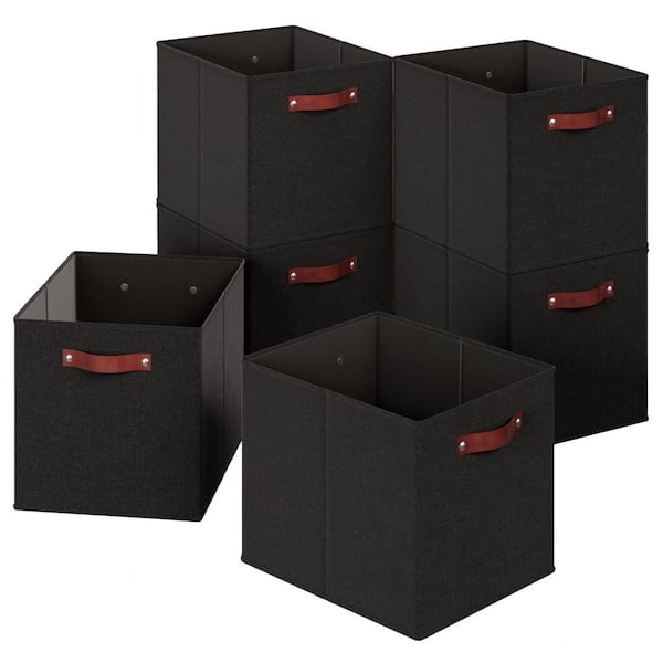 Ornavo Home Black 13 in. x 15 in. x 13 in. Linen Fabric Decorative Kallax Storage Cube Bin (Set of 6)