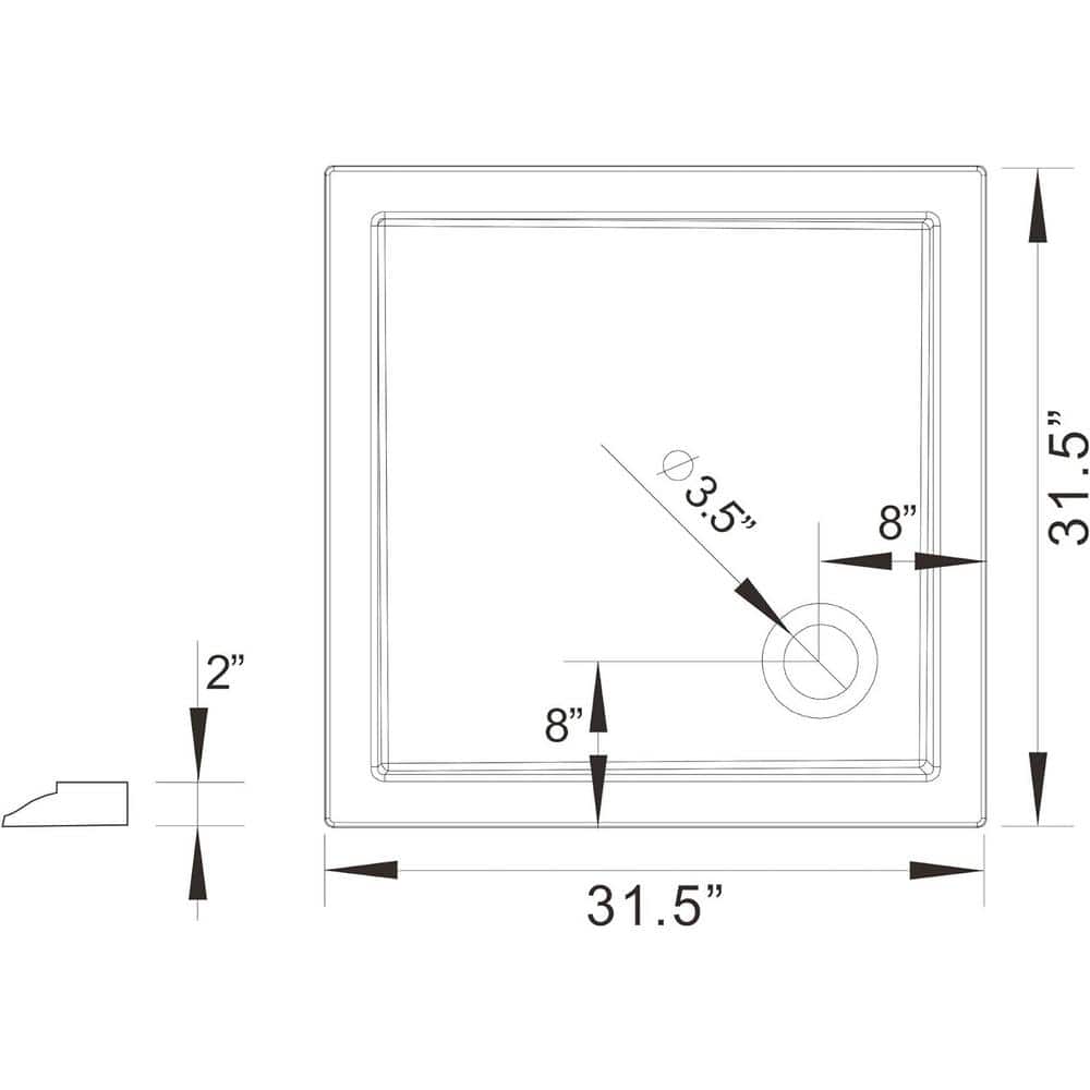 32 in. L x 32 in. W Corner Shower Pan Base with Corner Drain in White
