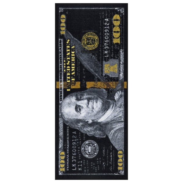 Ottomanson Riches 100 Dollar Bill Collection Non-Slip Rubberback