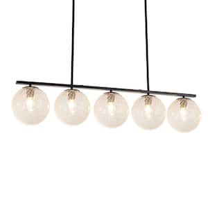 Shellman 5-Light Oil Rubbed Bronze Chandelier Linear Kitchen Island Pendant with Globe Hammered Glass Shades