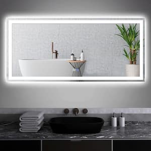 60 in. W x 28 in. H Rectangular Frameless Anti-Fog Backlit Frontlit Wall Mount LED Bathroom Vanity Mirror in Silver