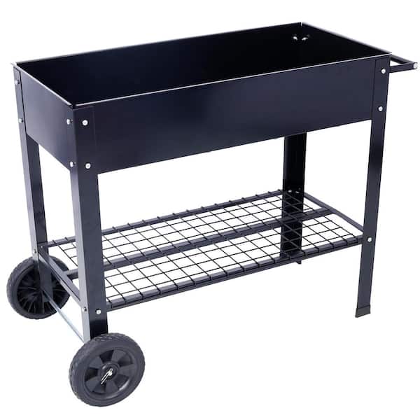 Siavonce 42.25 in. x19.5 in. x31.5 Products Elevated Mobile Raised Ergonomic Metal Planter Garden Bed / Wheels Lower Shelf black