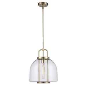 Rhapsody 11.75 in. 1-Light Gold Pendant Light Fixture with Clear Glass Shade