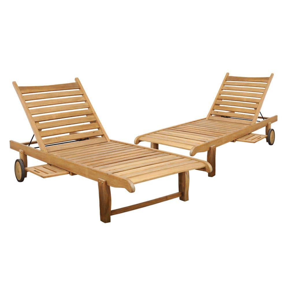 Cairo Light Brown Teak Wood Chaise Lounger Set