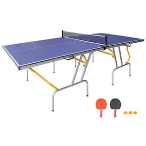 8 ft. Mid-Size Foldable Table Tennis Table Ping Pong Table Set with Net, 2 Paddles and 3 Balls for Indoor Outdoor