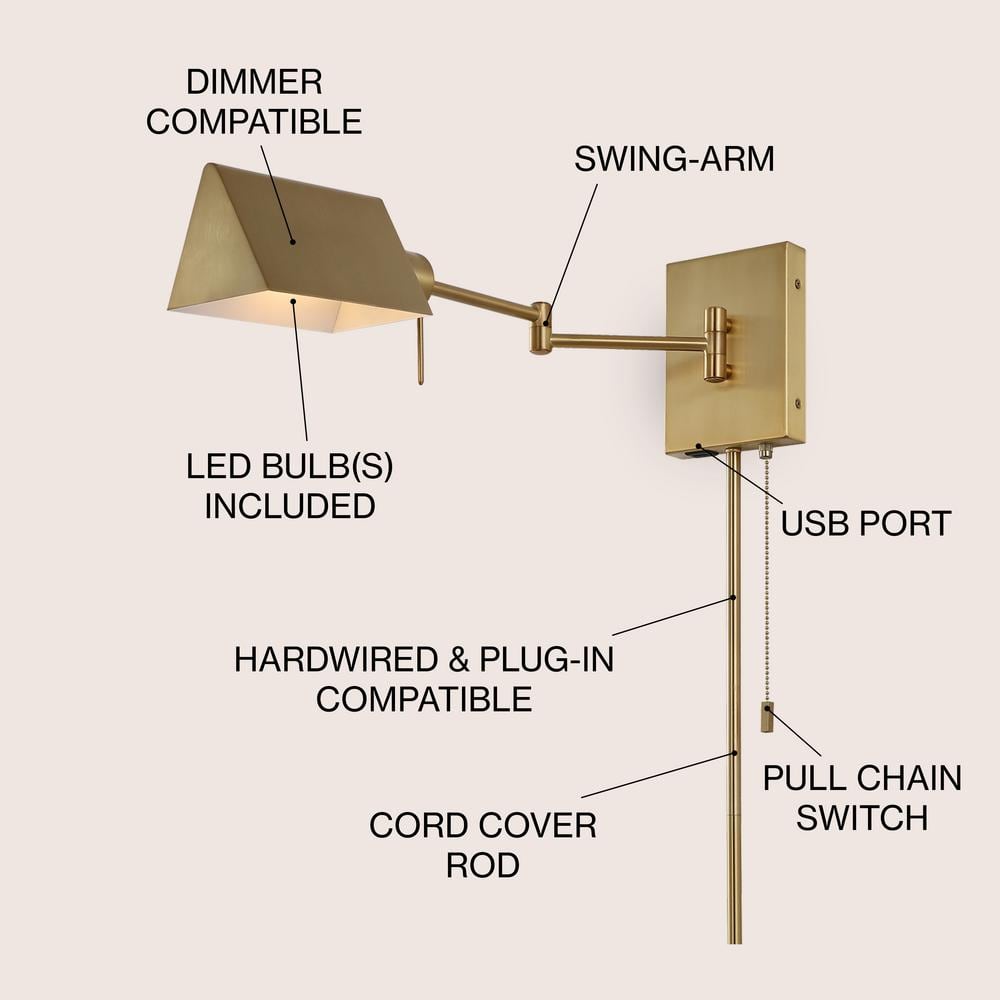 Arlo Brass Gold 22" Swing Arm LED Wall Sconce with Metal Shade