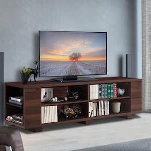 59 in. Brown Wood TV Stand Console Storage Entertainment Media Center with Adjustable Shelf Fits Up to 65 in. TV