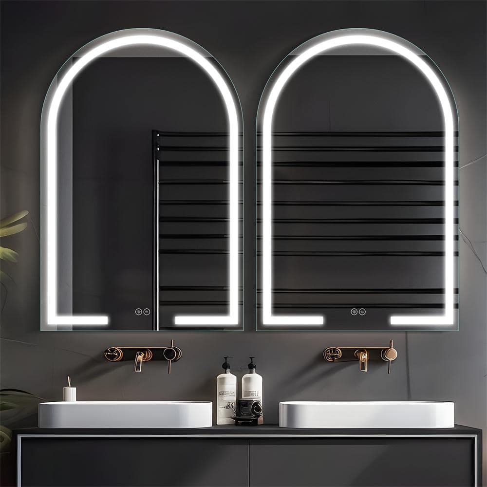 26 in. W x 38 in. H Arched Frameless Mirror Wall Mirror Bathroom Vanity ...