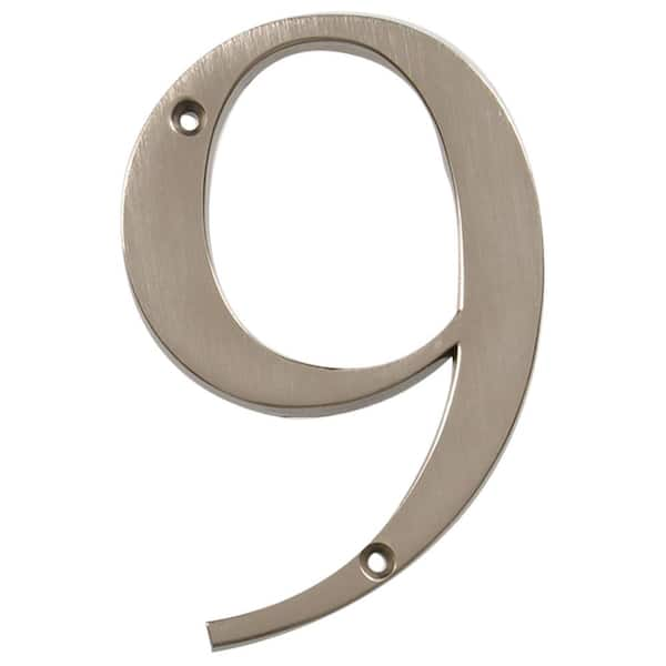 Everbilt 4 In. Satin Nickel Flush Mount Metal House Number 9 30196 ...