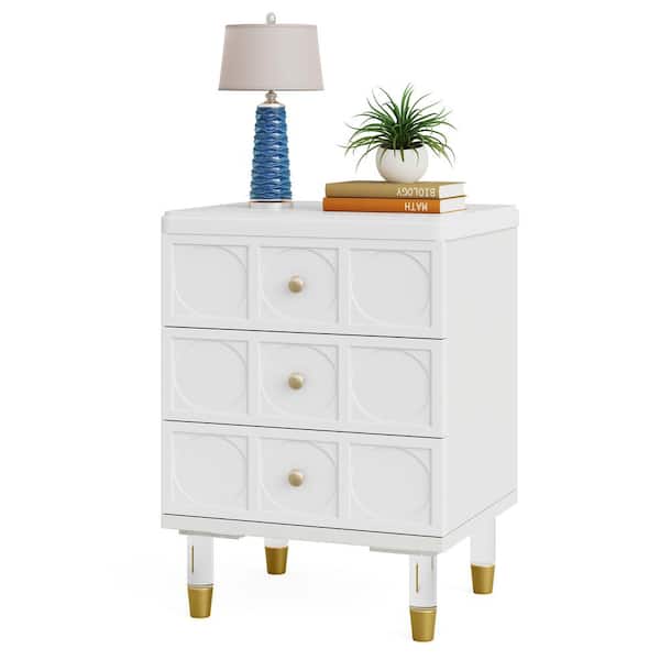 BYBLIGHT Fenley 2-Drawer White Wood Nightstand Bedside Sofa Side End Table for Bedroom 19.69 in. W x 15.75 in. D x 25.59 in. H