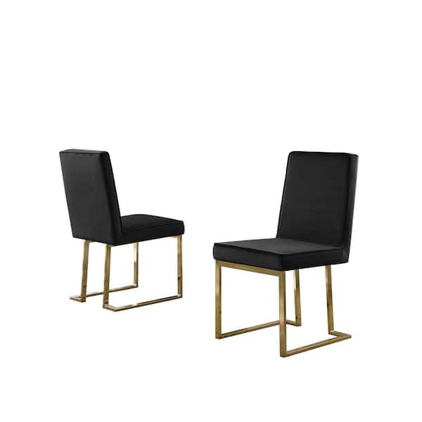 Best Quality Furniture Areva Black Velvet Upholstered Dining Chair with Gold Chrome Legs (Set of 2)