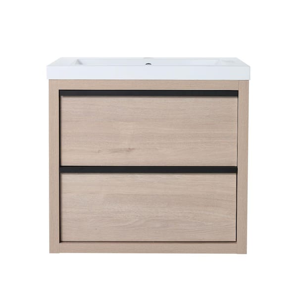 EPOWP 23.63 in. W x 18.31 in. D x 22.06 in. H Wall Mount Floating Bath Vanity in Plain Light Oak with White Ceramic Top