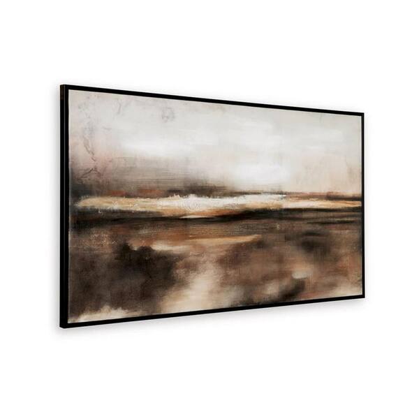 Benjara Black, Brown, Orange and White Wooden Framed Hand Painted Abstract Landscape Wall Art