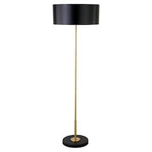Hoffman 62.75 in. 2-Tone Brass and Blackened Bronze Floor Lamp with Metal Shade
