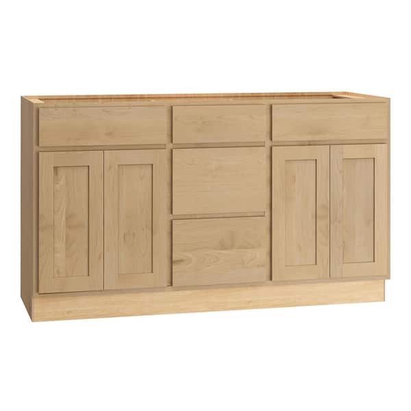 Quick Ship Cottage 60 in. W x 21 in. D x 34.5 in. H Assembled Shaker Bath Sink Base Cabinet in Canopy Partial Overlay