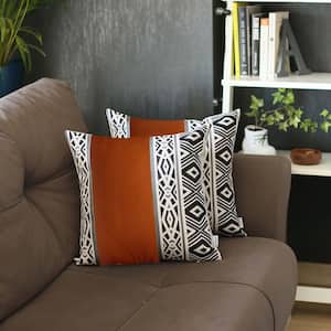 Charlie Set of 2-Brown Geometric Zippered Handmade Faux Leather Throw Pillow 18 in. x 18 in.