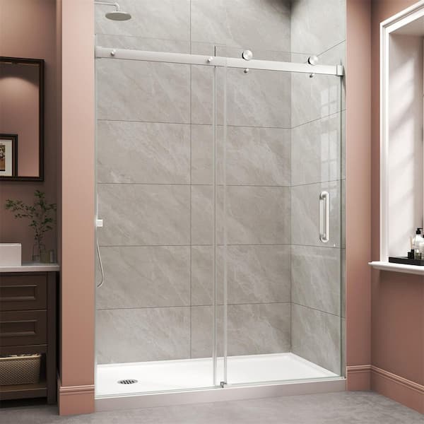 43-48 in. W x 72 in. H Sliding Frameless Shower Door in Brushed Nickel with Clear Tempered Glass
