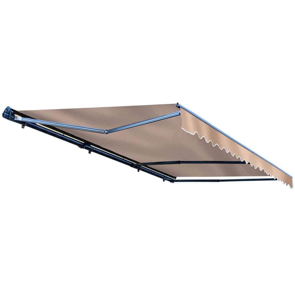 Sand Beige Motorized Retractable Patio Awning with LED Lights