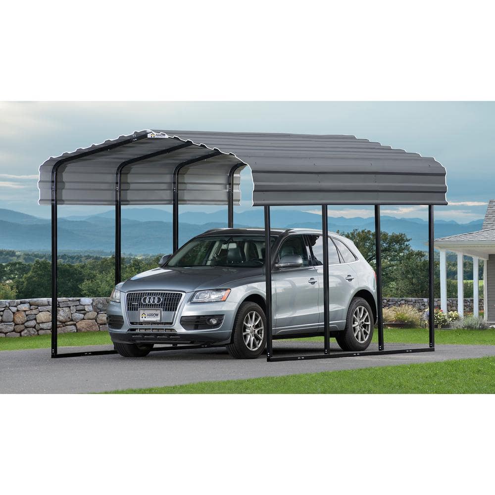 Charcoal Galvanized Steel Carport Kit with Black Frame