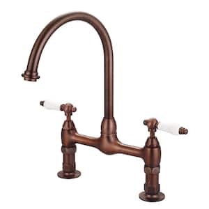 Harding Two Handle Bridge Kitchen Faucet with Porcelain Lever Handles in Oil Rubbed Bronze