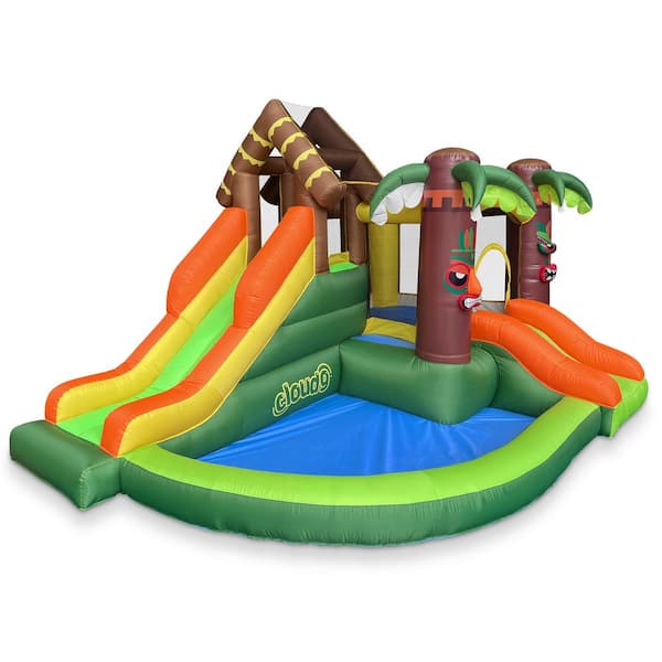 Cloud 9 Inflatable Jungle Bounce House with Blower, Two Slides, Jumping Area, and Ball Pit