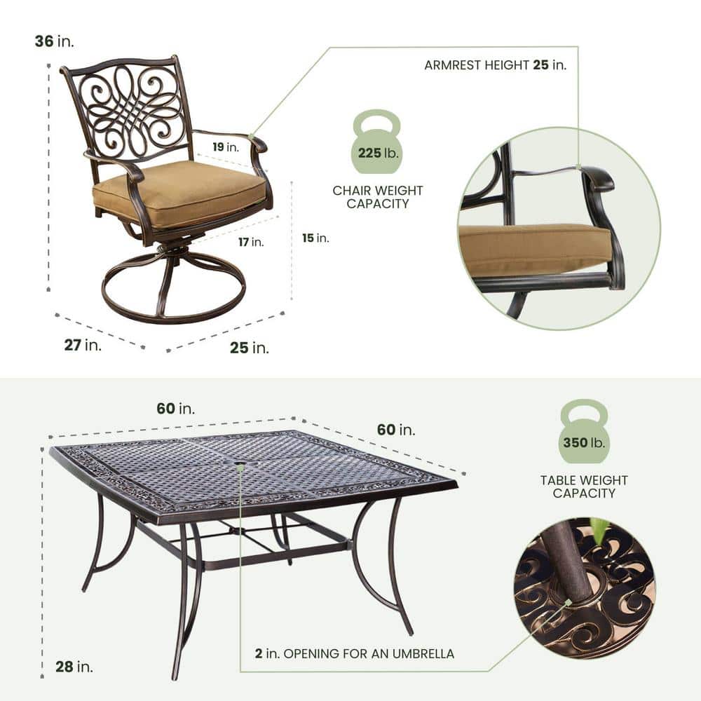 Bronze Aluminum 9-Piece Outdoor Dining Set with Natural Cushions