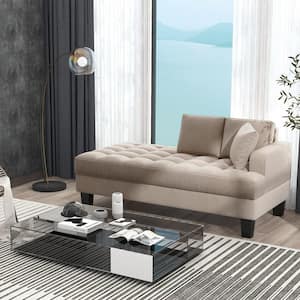 Warm Gray Deep Tufted Upholstered Textured Fabric Chaise Lounge with Toss Pillow for Living Room