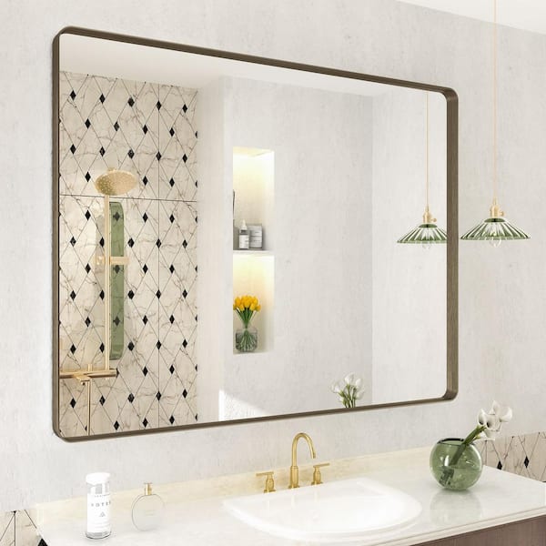 40 in. W x 32 in. H Rectangular Aluminum Alloy Framed and Tempered Glass Wall Bathroom Vanity Mirror in Brushed Bronze