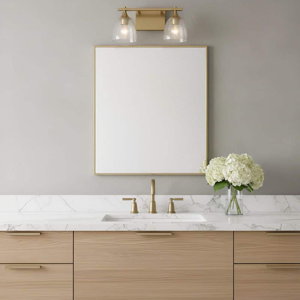 Toffino 16 in. W x 8.875 in. H 2-Light Satin Brass Modern Bathroom Vanity Light with Clear Crackle Glass Shades price history on PriceWatchPro