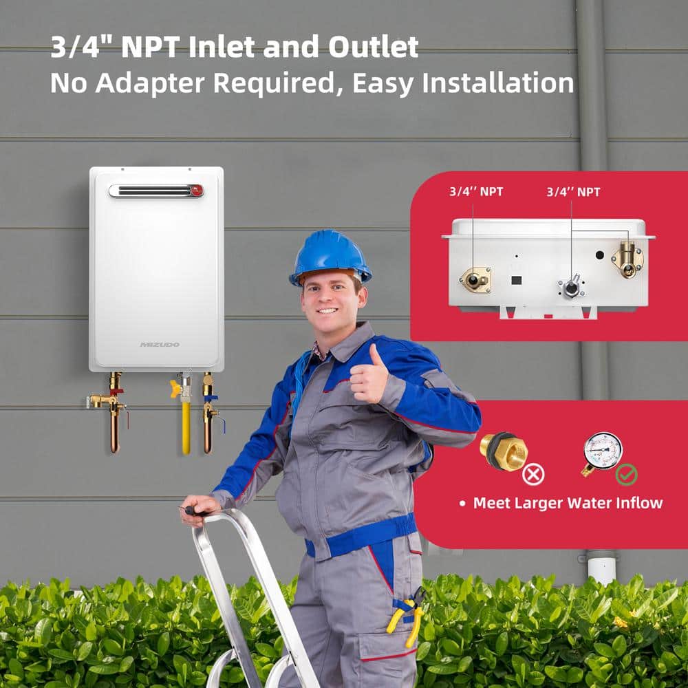 Mizudo White Outdoor Natural Gas Tankless Water Heater