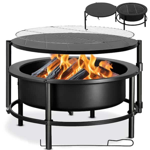 52 in. Large Fire Pit for Outdoors,Wood Burning Fire Pit Made of Cold-Rolled Steel,Includes Poker, BBQ Net, Brush, Cover