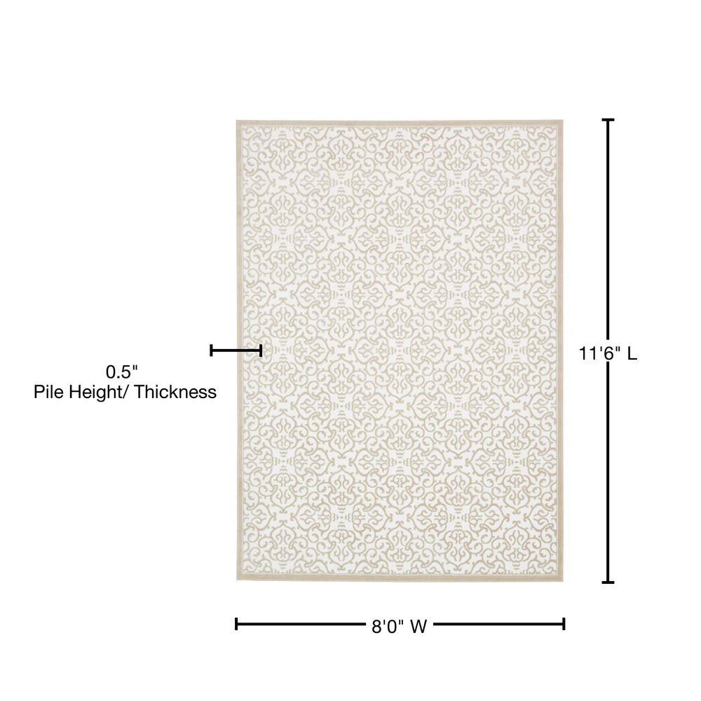 Elegant Snow White and Beige Floral Indoor Rug - 8' x 11'