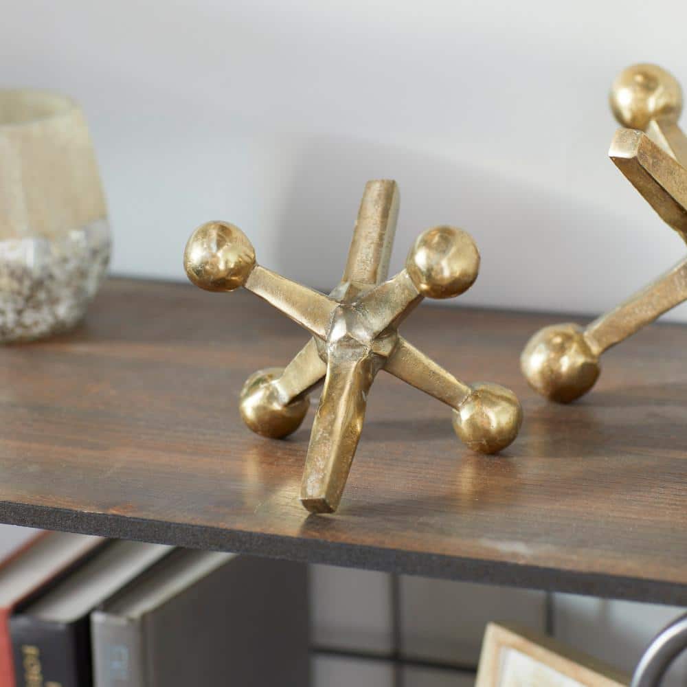 Litton Lane Gold Aluminum Jack Sculpture (Set of 2) 68873 - The