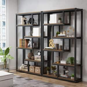 Benjamin 69.3 in. Rustic Brown Wood 6-Shelf Etagere Bookcase with Sturdy Metal Frame