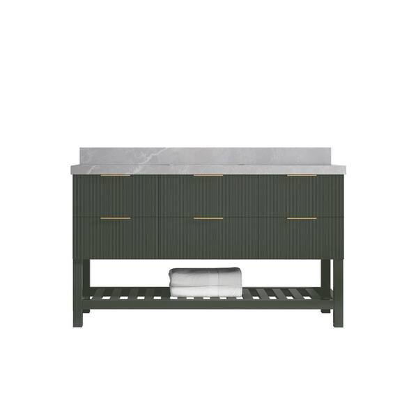 Willow Collections Catalina 60 in. Single Sink Freestanding Pewter Green Bath Vanity with Pearl Gray Qt. Top Unassembled