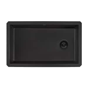 32 in. Single Bowl Undermount Granite Composite Kitchen Sink in Midnight Black