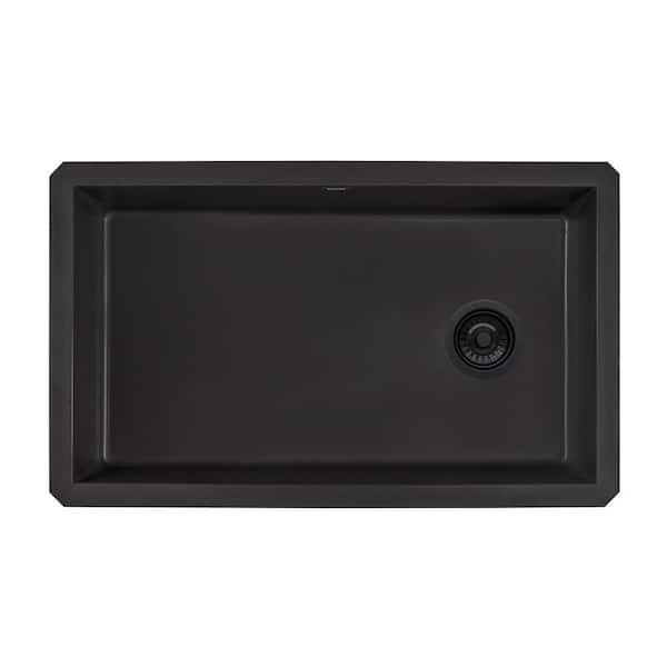 Epigranite 32 in. Undermount Single Bowl Midnight Black Granite Composite Kitchen Sink