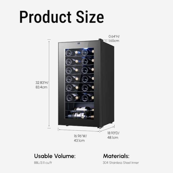 Single Zone 28-Bottle Freestanding Wine Cooler Fridge Cellar Cooling Unit Refrigerator w/Anti-U V Glass Door in Black