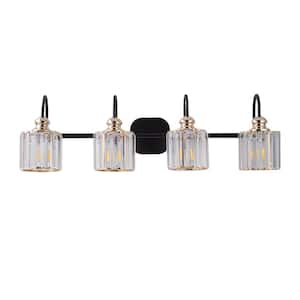 Light Pro 32 in. 4-Light Matte Black Bathroom Vanity Light with Clear Rippled Glass Shades